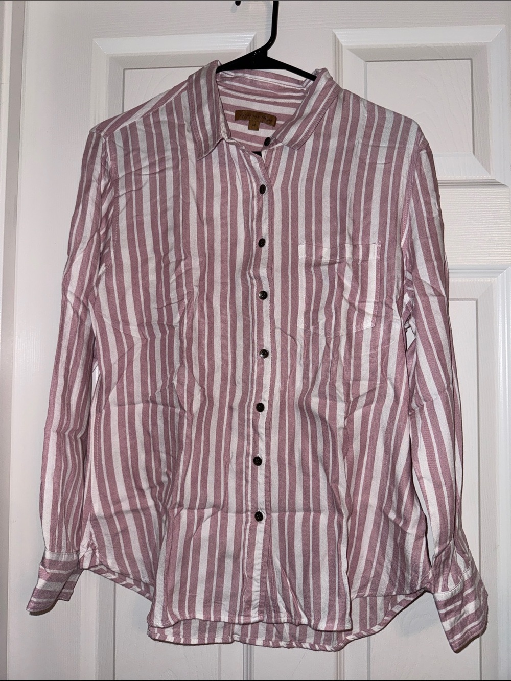 JACHS Girlfriend Pink and White Vertical Stripe Button-Down Shirt